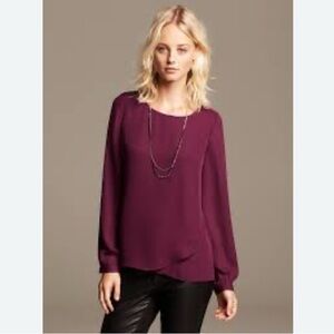 🍓 Banana Republic Tulip Hem Wine  Red Long Sleeve Blouse - XS